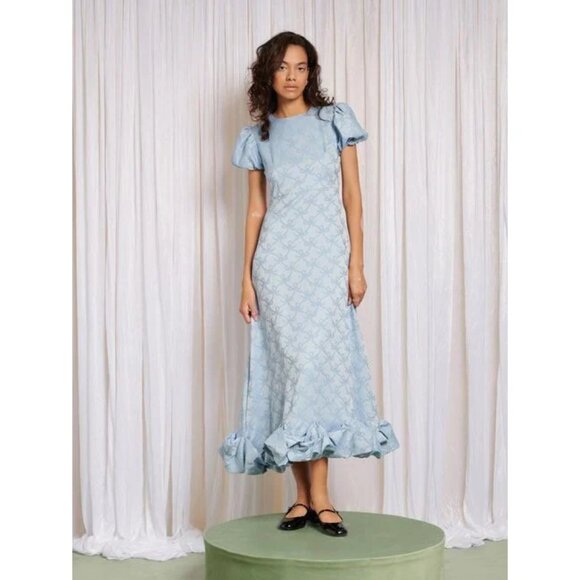 Sister Jane puff sleeve ruffle hem maxi dress in powder blue size medium + US 8 - Picture 1 of 13
